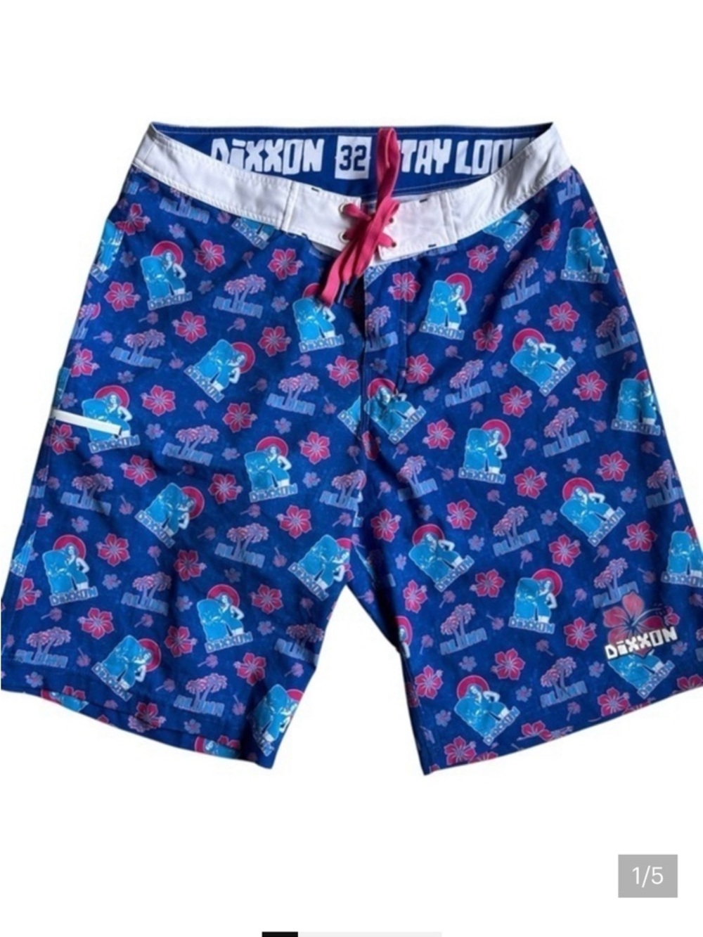 DIXXON Blue and Pink Floral stay loose boardShorts